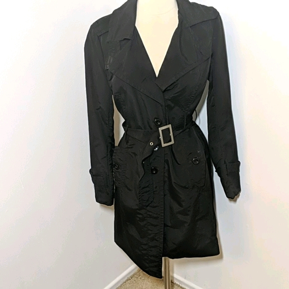 ✔️Miss Lili Black Belted Trench Coat Medium - Picture 1 of 14